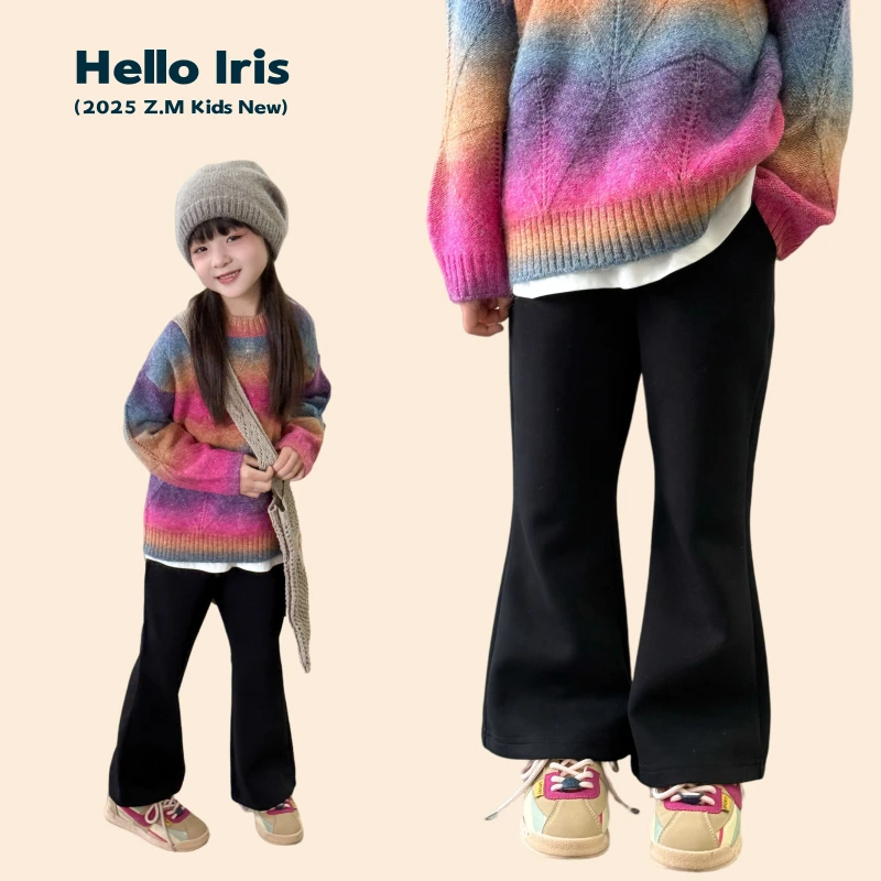 【超优比例】2025秋季女童喇叭裤百搭黑色裤子儿童休闲裤B-586200