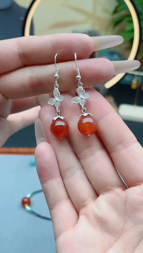 玛瑙/玉髓耳饰银S925镶嵌306