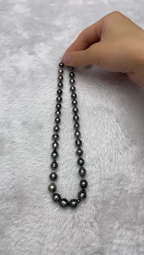 项链银S925镶嵌海水珍珠大溪地8-11mm