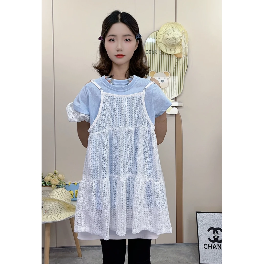 【狸小朵】韩版薄款夏季女童休闲风套头套装裙子中大童时尚连衣裙