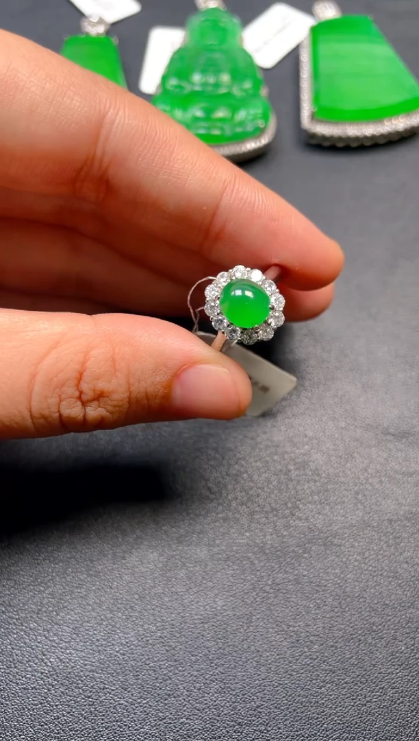 吊坠(不含链)银S925镶嵌翡翠戒指