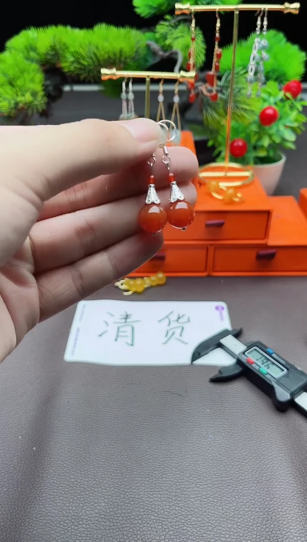 玛瑙/玉髓耳饰银S925镶嵌713