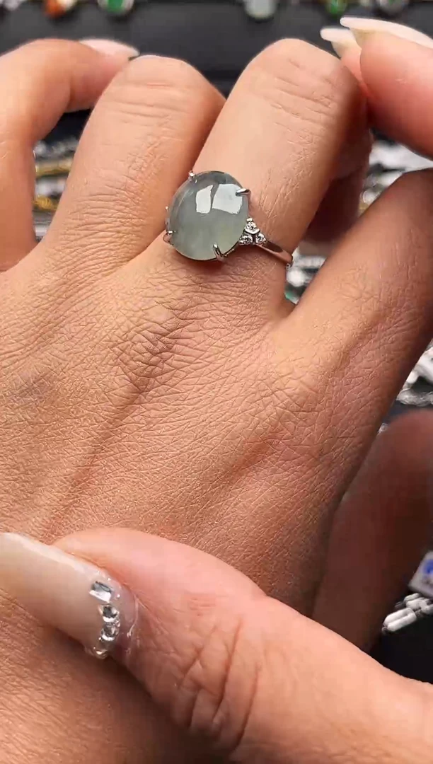 【闪购商品】翡翠戒指银S925镶嵌缅甸天然A货翡翠S925银镶嵌