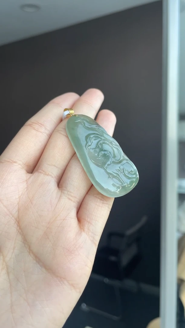 吊坠(不含链)18K金镶嵌翡翠天然缅甸A货翡翠