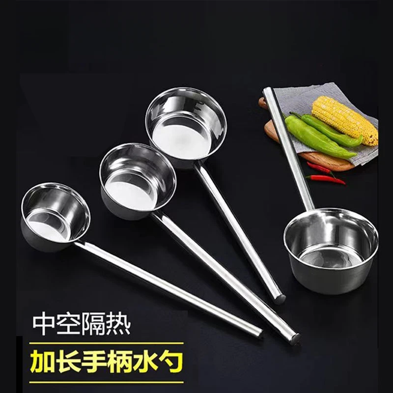 不锈钢水瓢加长柄特厚勺子水舀子厨房食堂打粥大汤勺汤瓢水勺大号