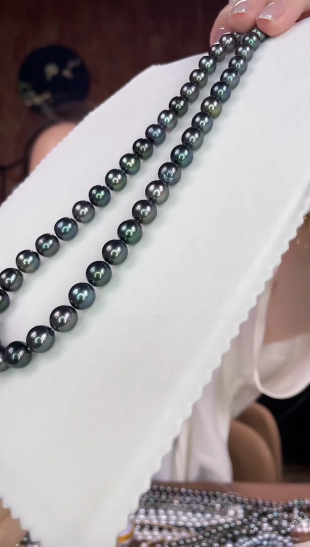 银S925镶嵌项链海水珍珠大溪地8-10mm