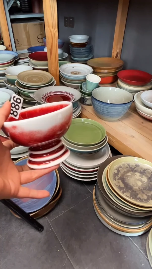 瓷片小***️886郎红高脚甜品碗