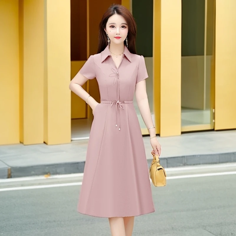 法式减龄纯色衬衫连衣裙夏装新款中年妈妈显瘦气质高级感时尚裙子