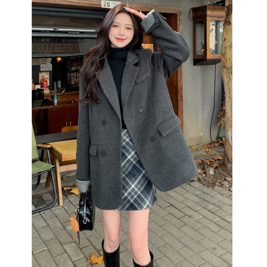 奥顿思兰迪毛呢大衣女小个子秋冬新款高级感宽松呢子西装外套潮流