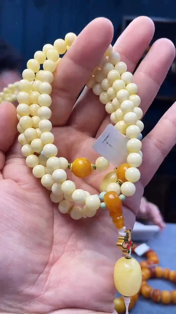 琥珀颈饰未镶嵌白蜜圆珠佛珠