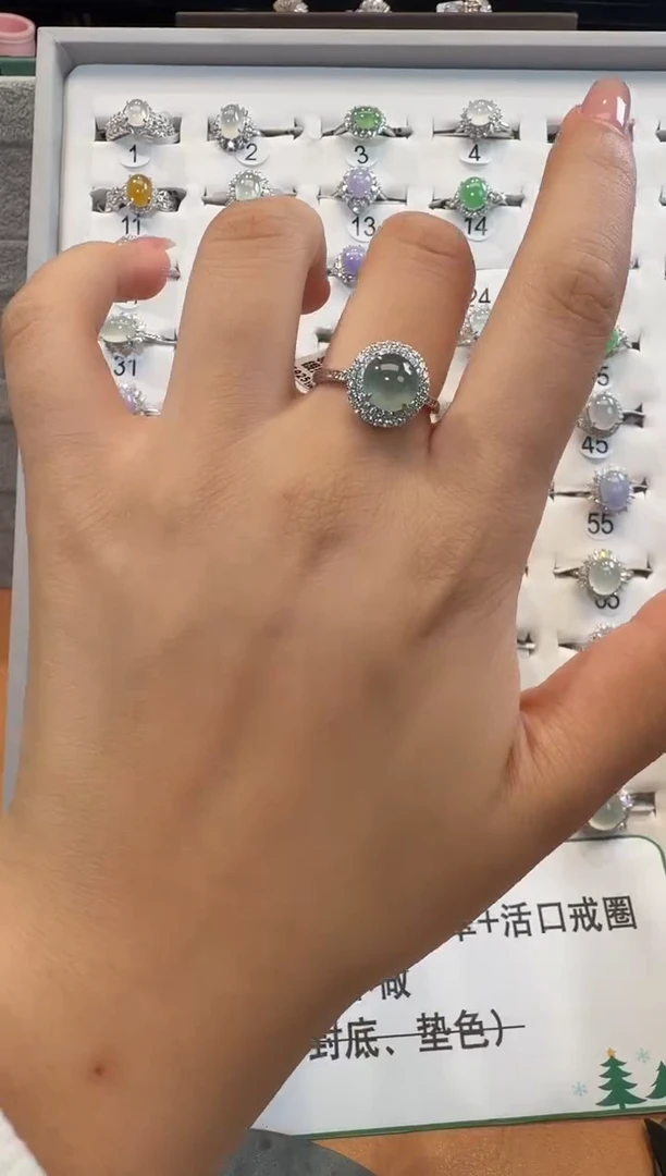 银S925镶嵌戒指翡翠925银镶翡翠戒指镶嵌99