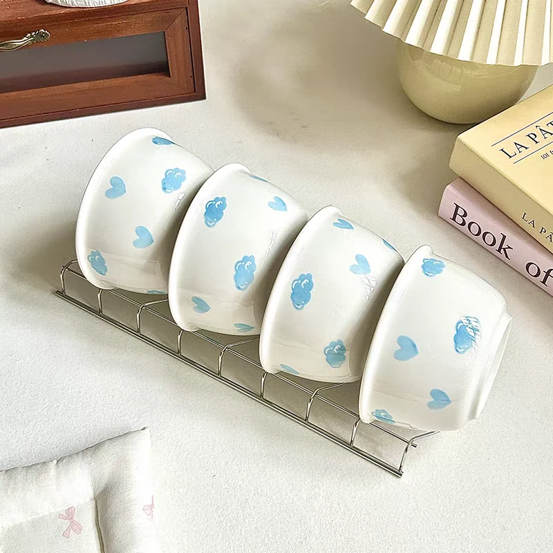 云朵米饭碗家用陶瓷饭碗汤碗水果甜品碗小清新釉下彩简约手绘餐具