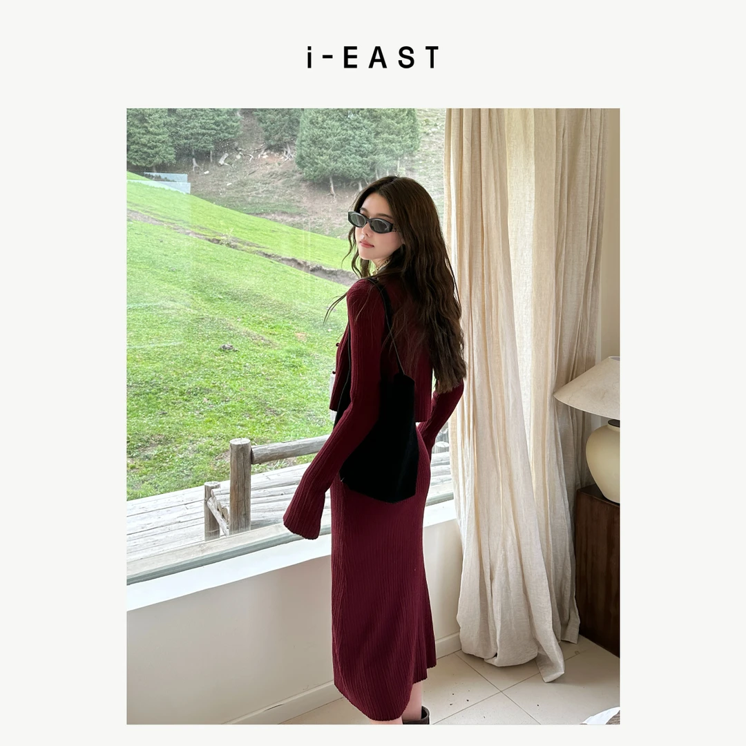 i-EAST 沙伦玫瑰~甜美V领两件套连衣裙-4Q Q1169