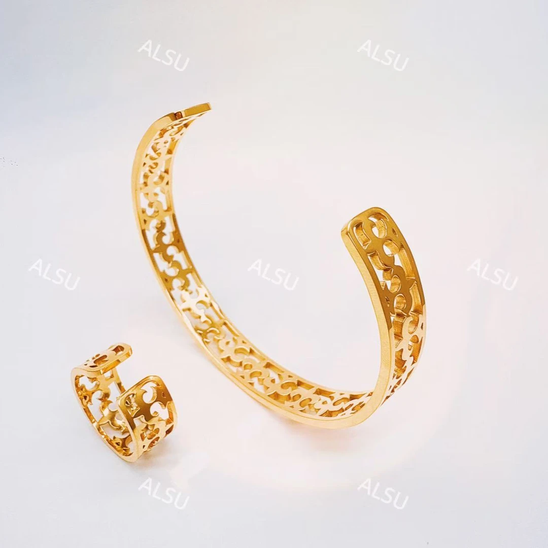 合金手镯 ALSU原创经典民族风细手镯戒指两件套时尚气质百搭复古