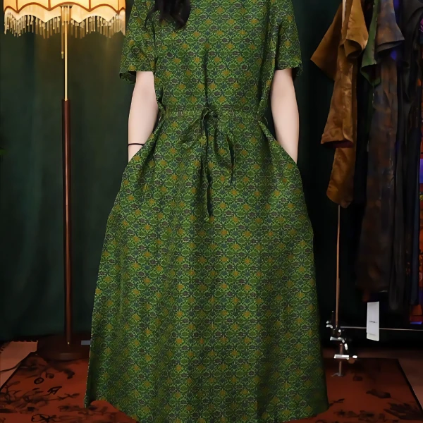 宝象花冠乐皱大气长款柜子气质连衣裙复古