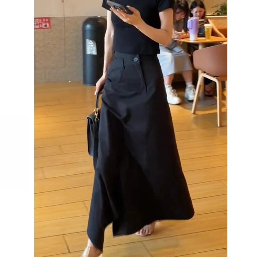 高级感黑色半身裙女夏季2025新款高腰显瘦a字裙垂感百搭气质裙子
