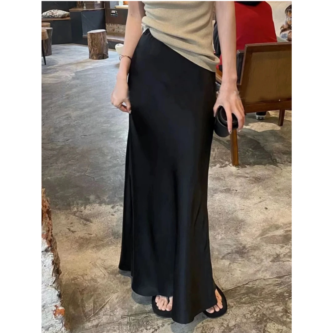 T醋酸缎面半身裙女夏季新款高级感绸缎长款裙子包臀a字鱼尾半身裙