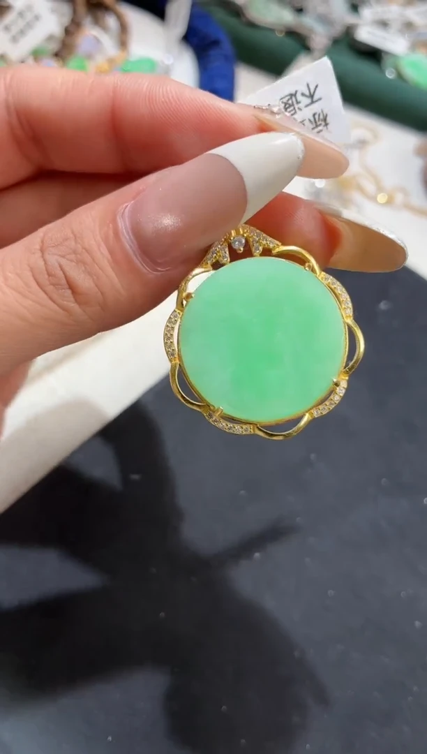 吊坠(不含链)银S925镶嵌翡翠【挽石珠宝】无事牌