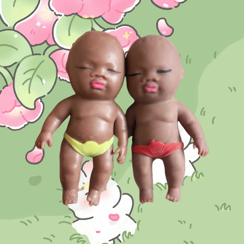 办公室解压掌心小娃娃装沙人偶仿真婴儿身玩具小黑人解压黑娃娃