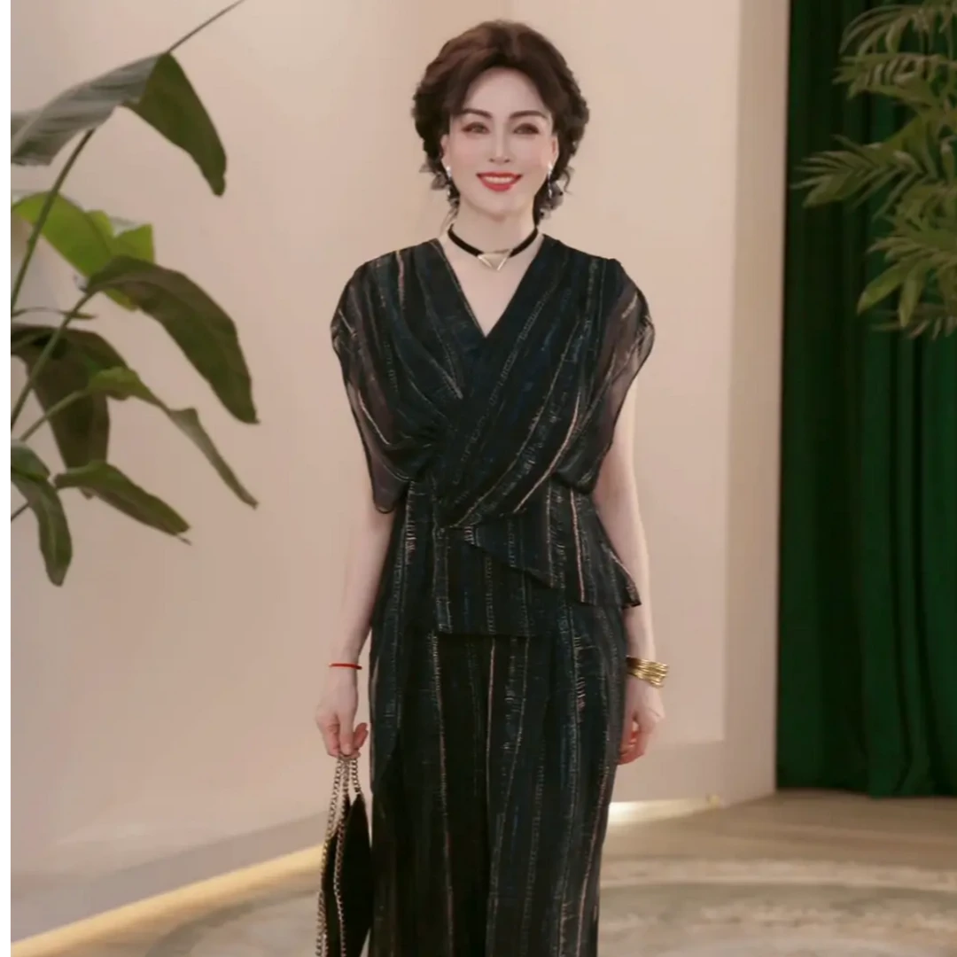 2025新款夏季妈妈装薄款时尚套装气质衬衣女装洋气减龄妈妈装夏季