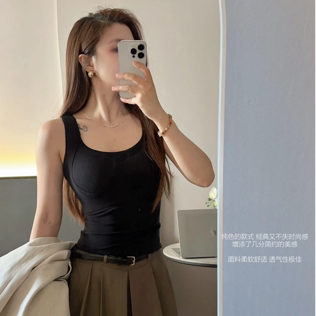 暖氧珠珍绒百搭圆领磨毛保暖背心一体固定杯聚拢修身打底内衣