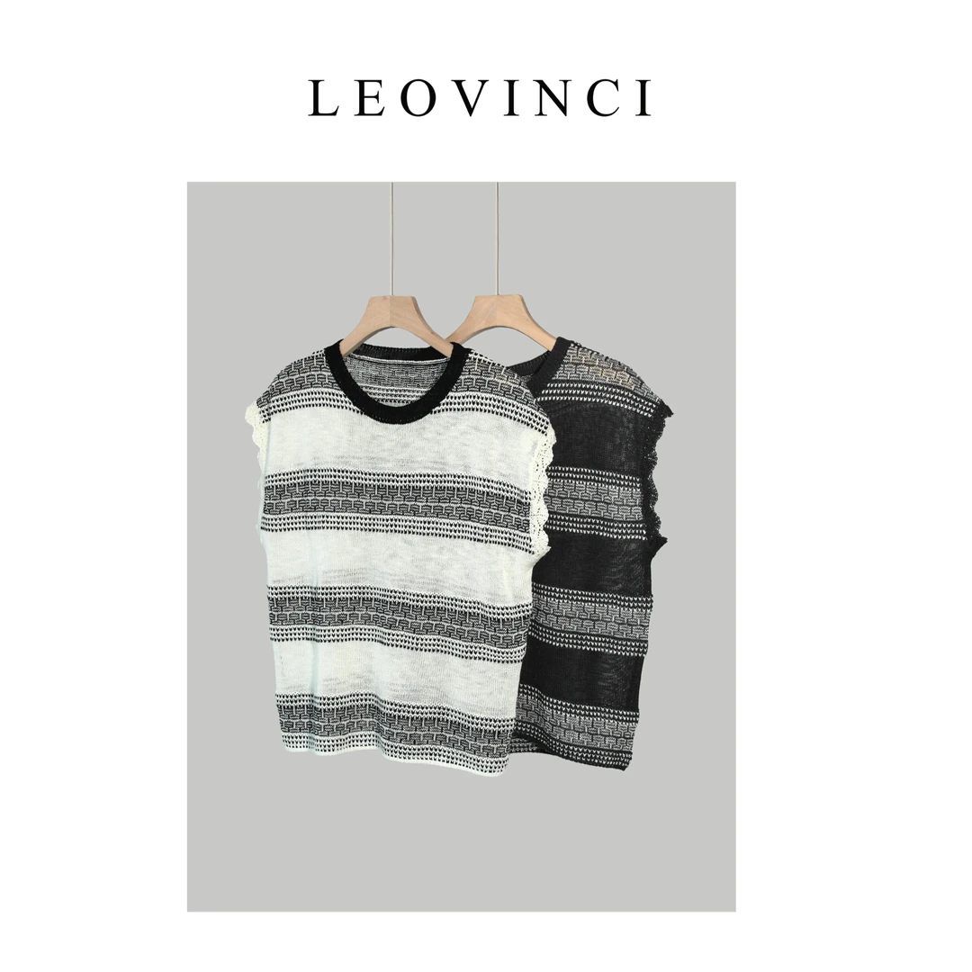 【舒适空间】莱塞尔+亚麻 夏季条纹短袖圆领毛针织衫81-24157