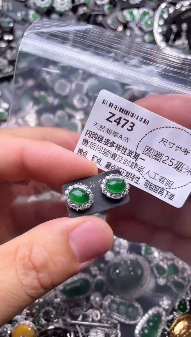 翡翠未镶嵌颈饰Z473耳钉