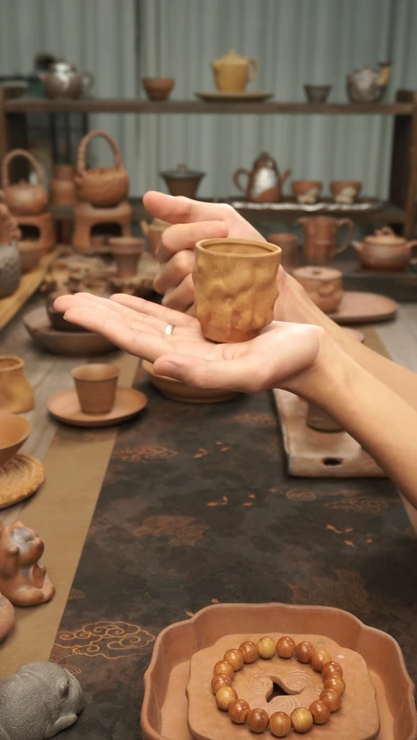 老岩泥粗陶手捏异形杯主人杯