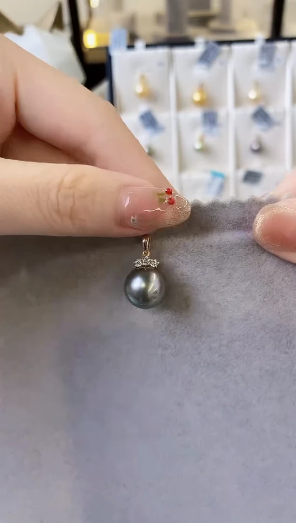 海水珍珠18K金镶嵌吊坠(不含链)12-13大溪地黑珍珠吊坠