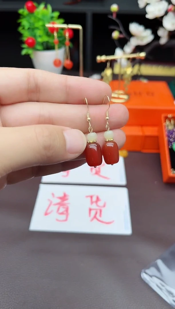 玛瑙/玉髓耳饰银S925镶嵌335000