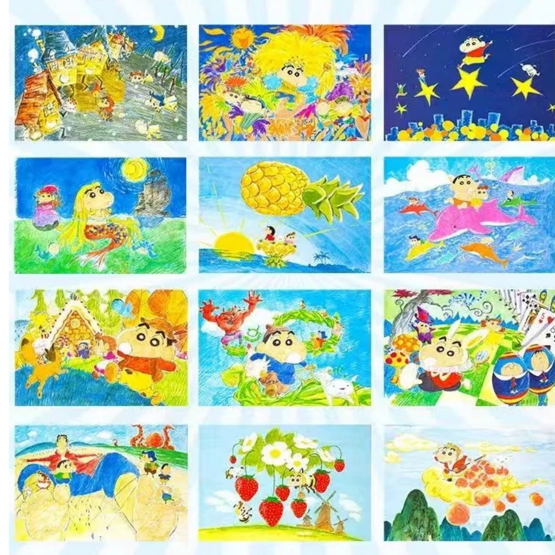 正版蜡笔小新绘画风色纸盲盒可爱周边潮玩