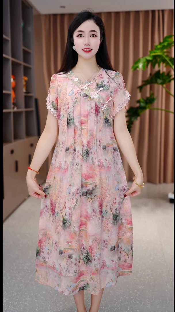气质轻奢新爆款连衣裙花色洋气