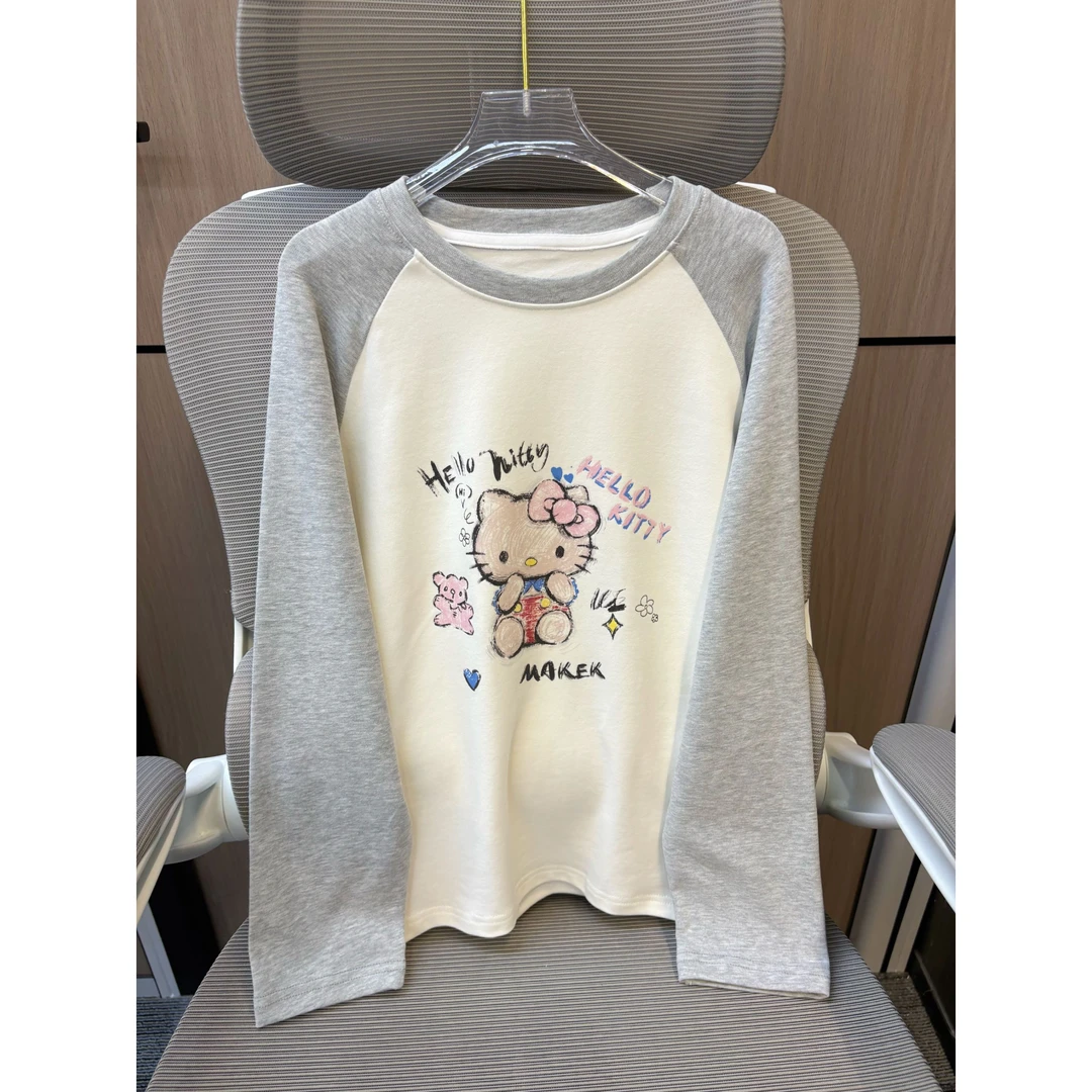 【现货】2025秋韩范时髦涂鸦凯蒂插肩袖女童打底衫 D772 772 P