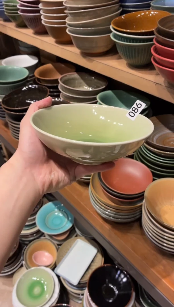 瓷片珊86绿心手工圆口碗1个