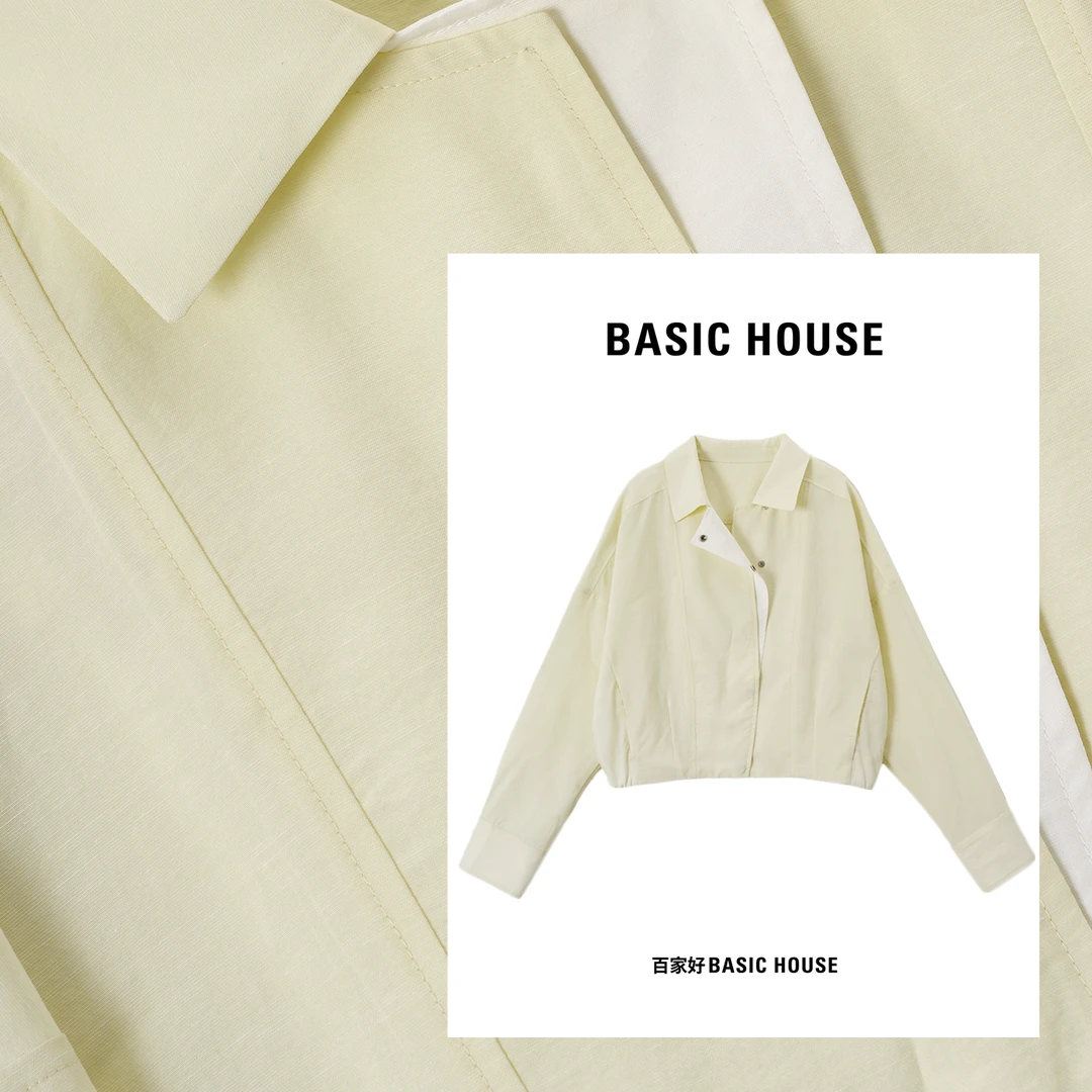 Basic House/百家好2025夏季新款假两件翻领设计感宽松外套4612YY