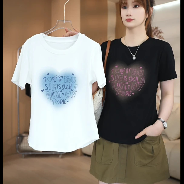 SHUOBAI/说白【无感印花】2015# 减龄遮肉修身显瘦时尚领短袖T恤