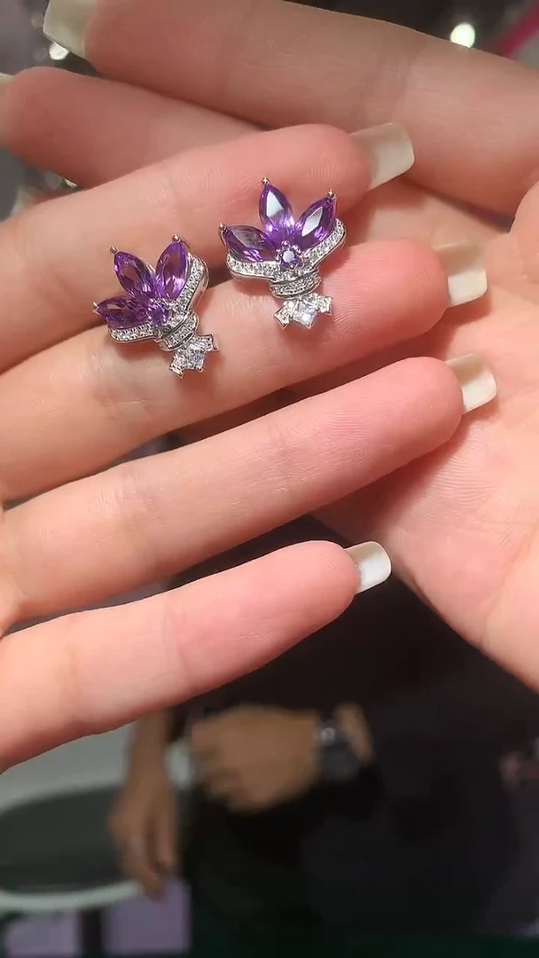银S925镶嵌耳饰紫晶【宝石世家严选】