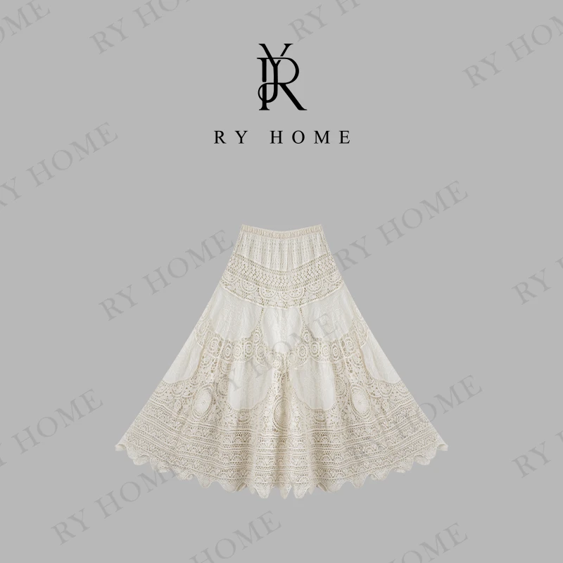 【容雨RYHOME】100棉＋法式复古钩花镂空蕾丝半身裙251Q1280