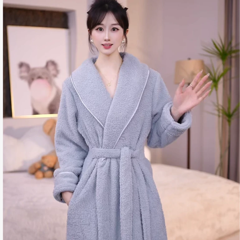 查理夫人【月白】男女同款情侣款固定收腰加绒加厚冬季保暖睡袍