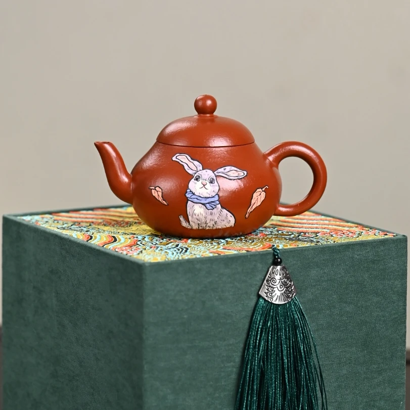 梨形精品皱皮朱泥小容量130cc9孔出水国家级工艺美术师宜兴紫砂壶