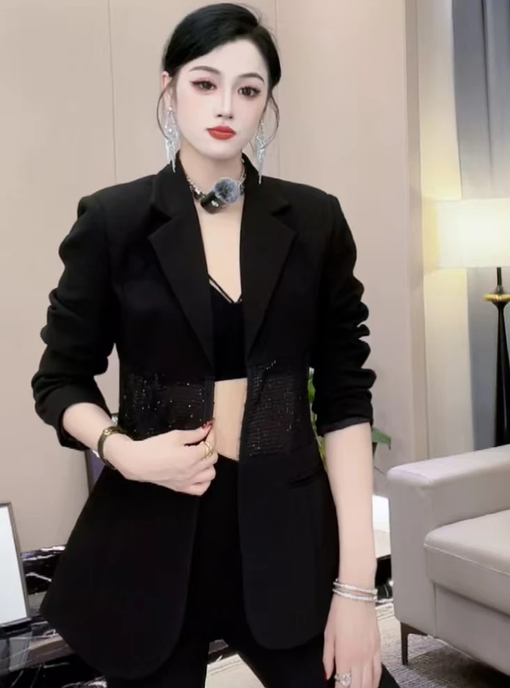 莹莹红人馆时尚设计气质百搭西装拼钻外套50270073 858