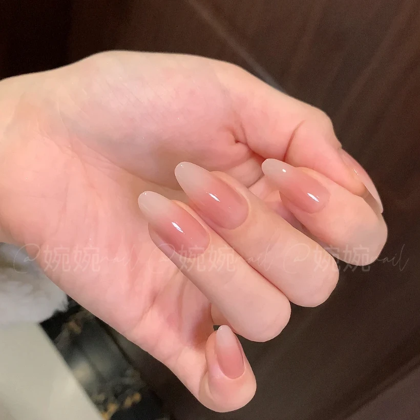 2025嬛嬛气质冰透裸色手工可拆卸穿戴甲新娘高级显白长甲贴片纯欲