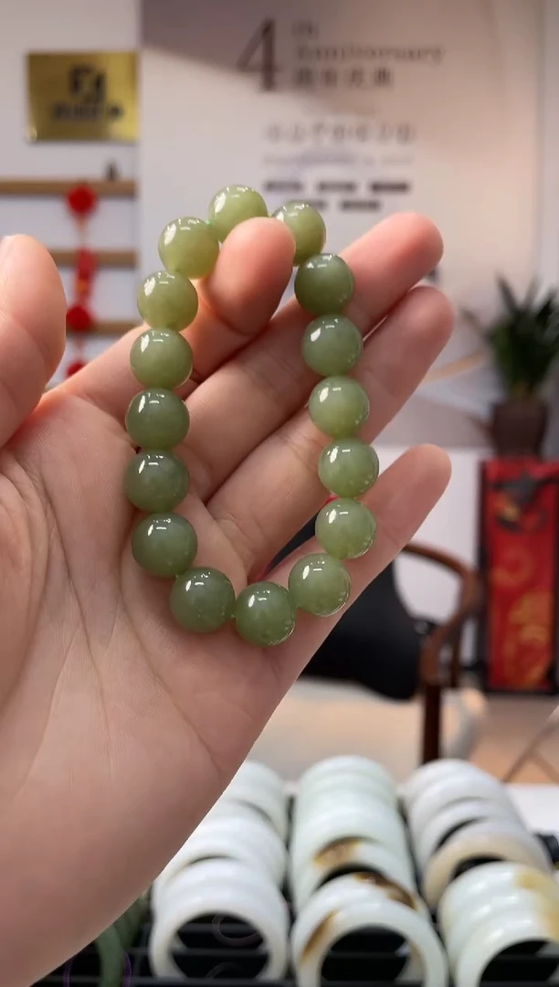 手链未镶嵌和田玉沙枣青卡11-12手串发一条