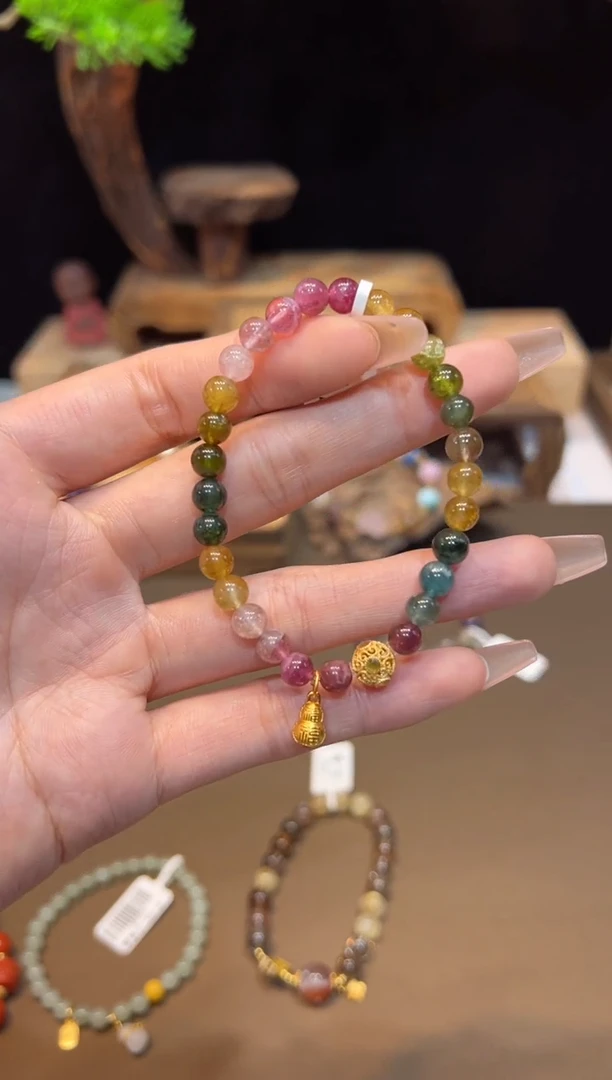 手链银S925镶嵌碧玺手饰@@F5138