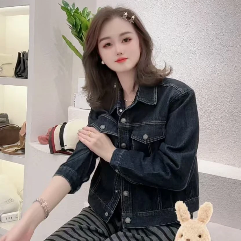 新款深蓝色小个子短款牛仔外套1255