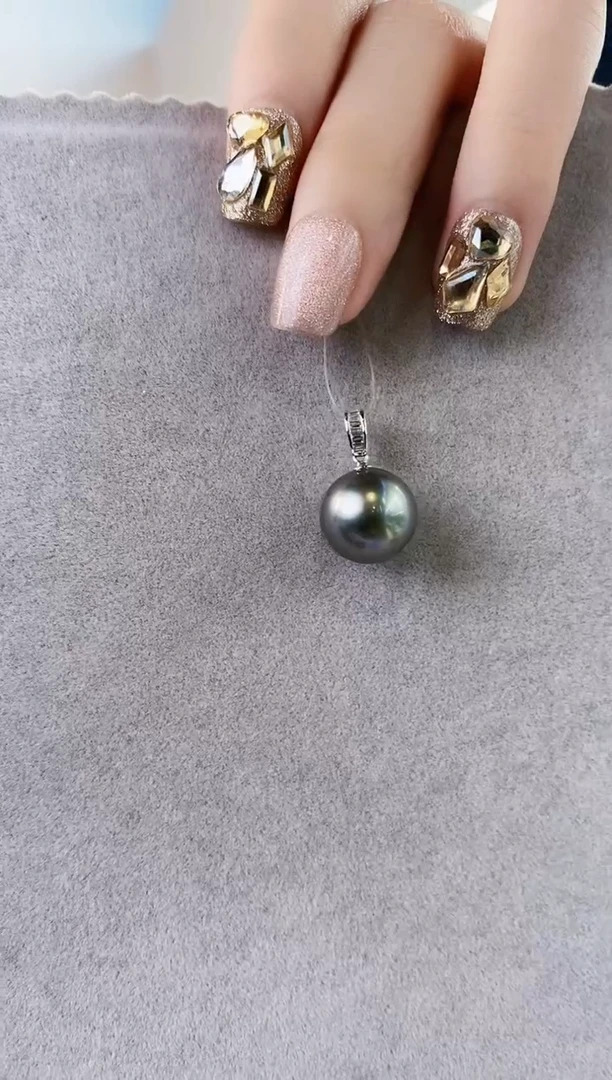 吊坠(不含链)18K金镶嵌海水珍珠12-13大溪地黑珍珠吊坠