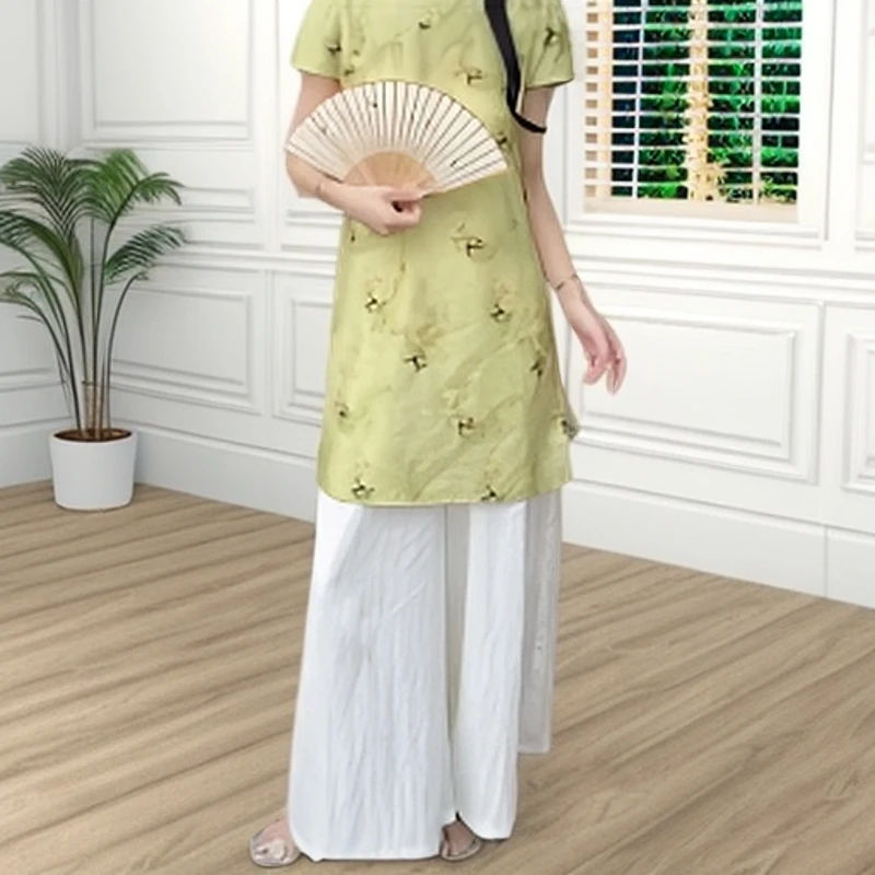短袖宽松时尚套装套装复古风通勤提花轻熟风新中式文艺气质民国风