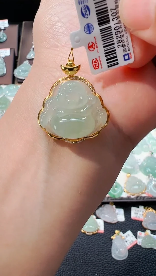 翡翠18K金镶嵌吊坠(不含链)佛公吊坠1307