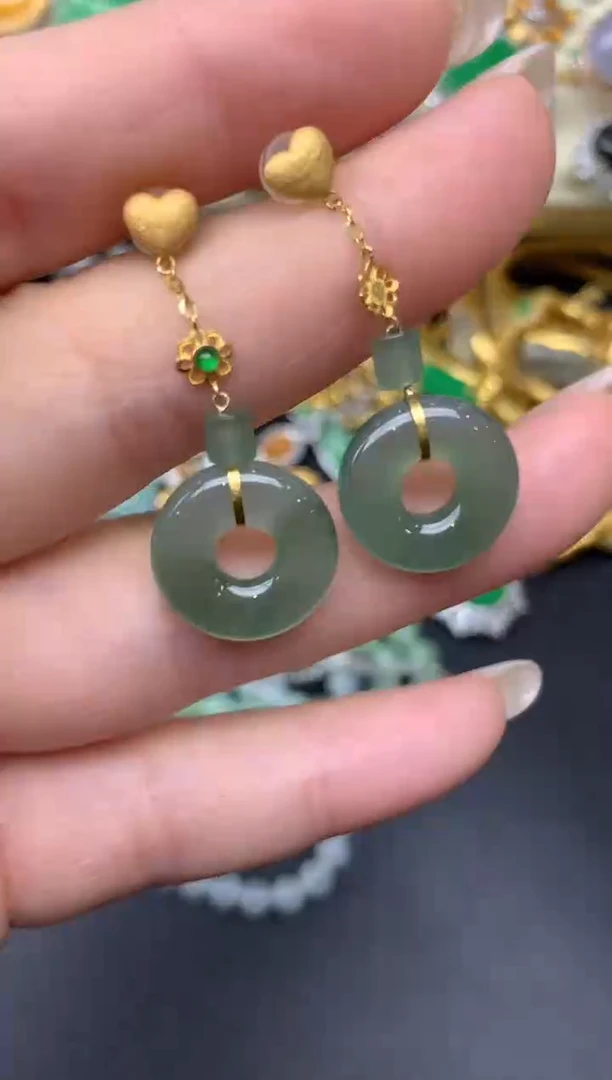 翡翠18K金镶嵌耳饰87-七夕珠宝季