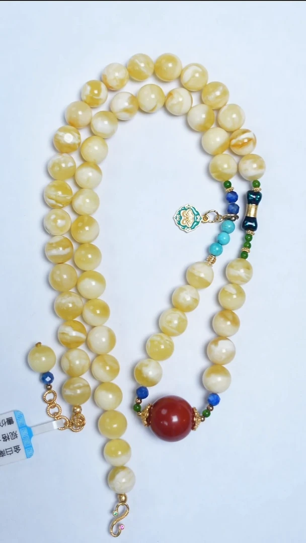 蜜蜡颈饰未镶嵌金妖白圆珠项链